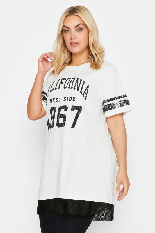  Grande Taille YOURS Curve White 'California'  Print Varsity Top