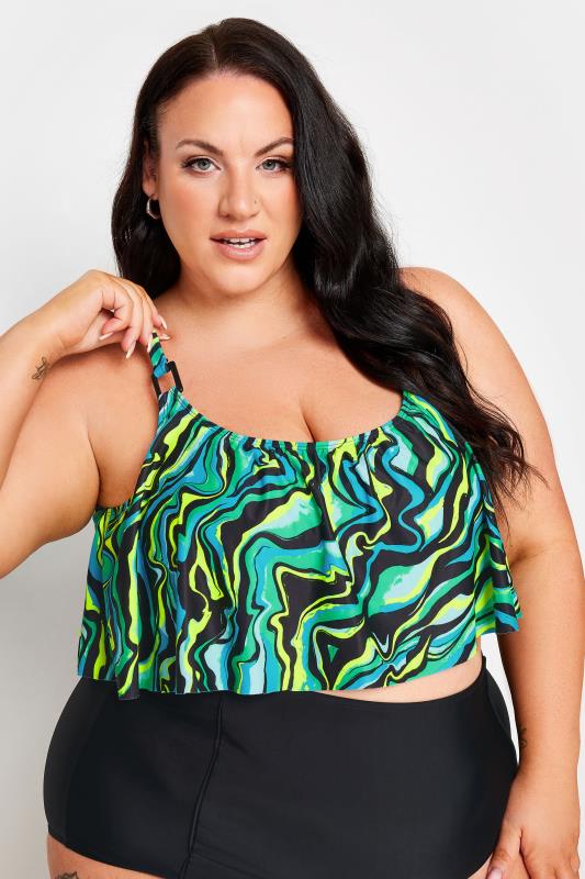 YOURS Plus Size Black Abstract Print Bikini Top | Yours Clothing 5