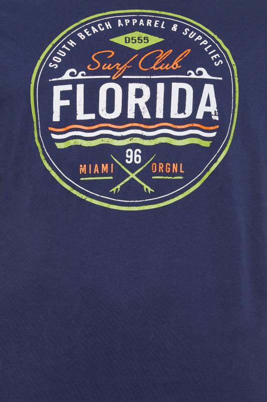 D555 Big & Tall Blue 'Florida Surf Club' T-Shirt | BadRhino 4