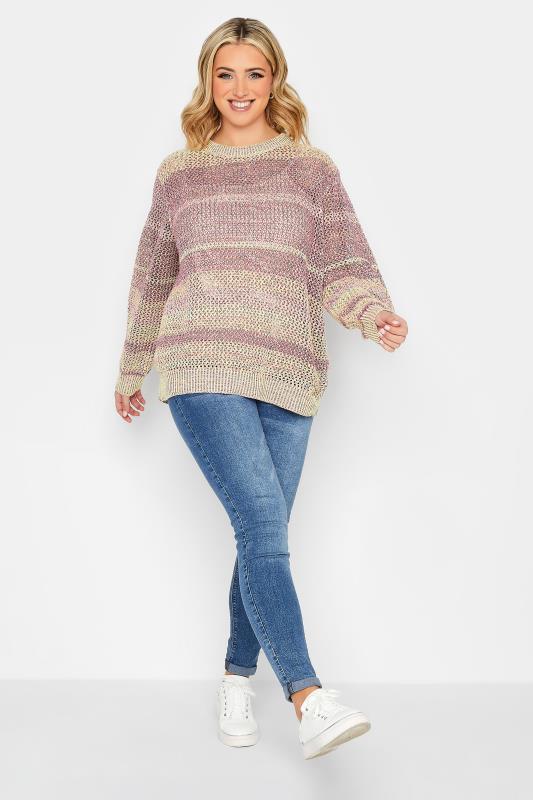 YOURS PETITE Curve Plus Size Pink Open Knit Jumper | Yours Clothing  2