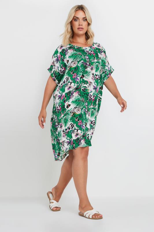 YOURS Plus Size Green Tropical Print Tunic Dress | Yours Clothing 1