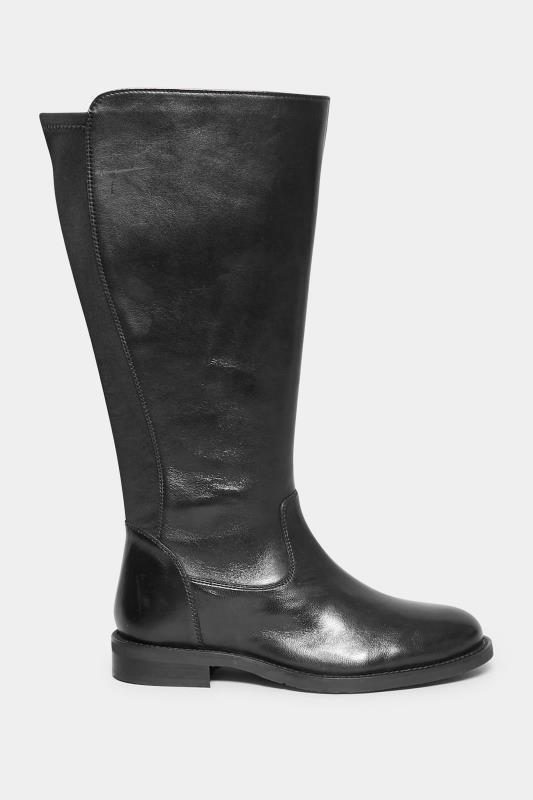 Black Elasticated Knee High Leather Boots In Extra Wide EEE Fit 3