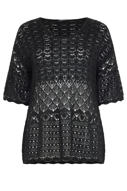YOURS Plus Size Black Crochet Crew Neck Top | Yours Clothing 5