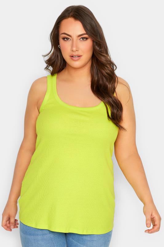 YOURS Curve Plus Size Lime Green Ribbed Racer Vest | Yours Clothing  3