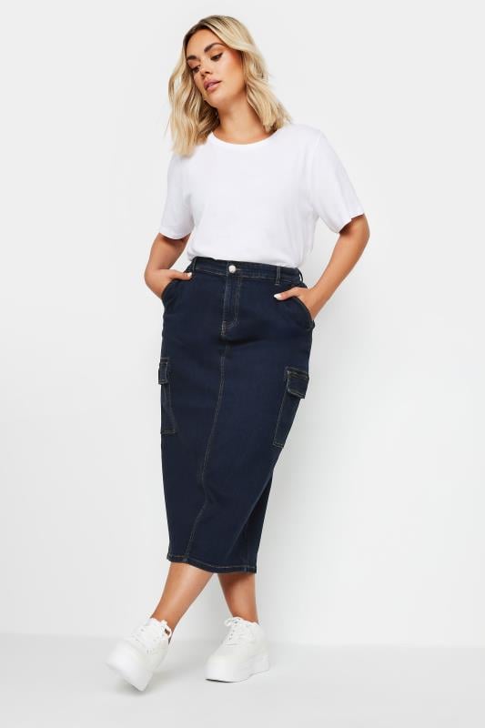 YOURS Plus Size Indigo Blue Cargo Denim Midaxi Skirt | Yours Clothing  2