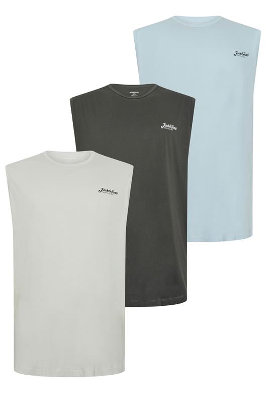  JACK & JONES 3 PACK Big & Tall White, Black, and Light Blue Tanktops
