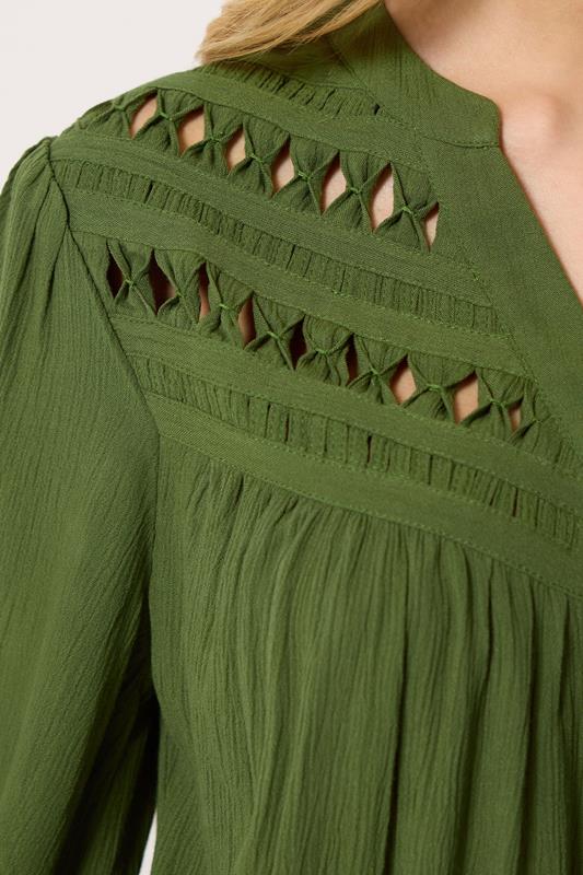 M&Co Khaki Green Crochet Long Sleeve Blouse | M&Co 4