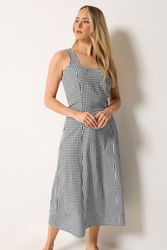 LTS Tall Women's Black Gingham Cotton Midi Dress | Long Tall Sally 1