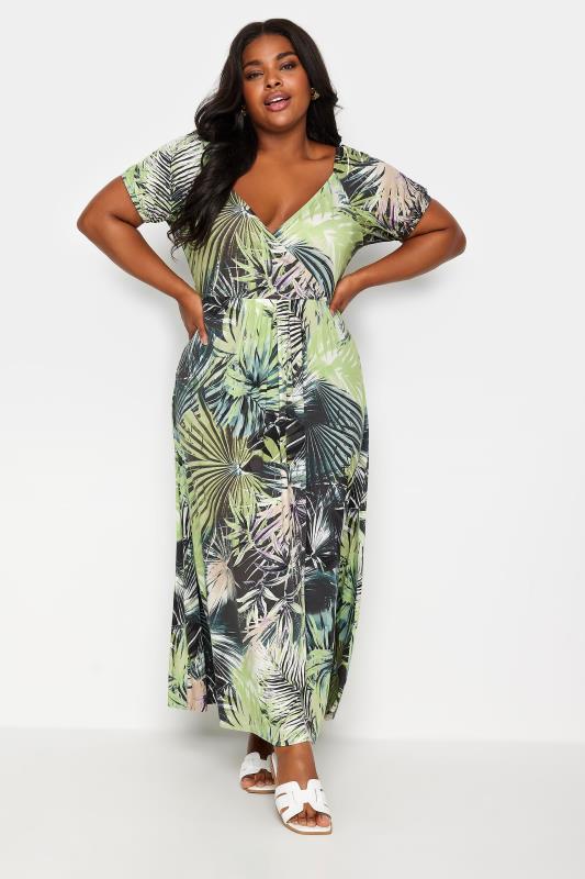 YOURS Plus Size Green Tropical Leaf Print Maxi Dress | Yours Clothing 2