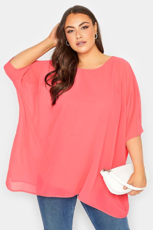 YOURS LONDON Plus Size Curve Coral Pink Cape Top | Yours Clothing 1