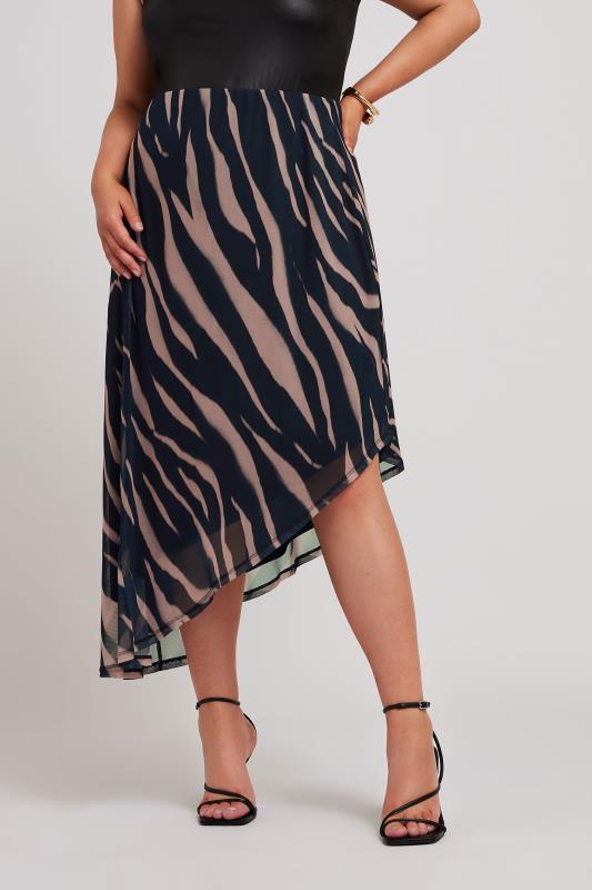  Tallas Grandes YOURS LONDON Curve Black Zebra Print Asymmetric Mesh Skirt