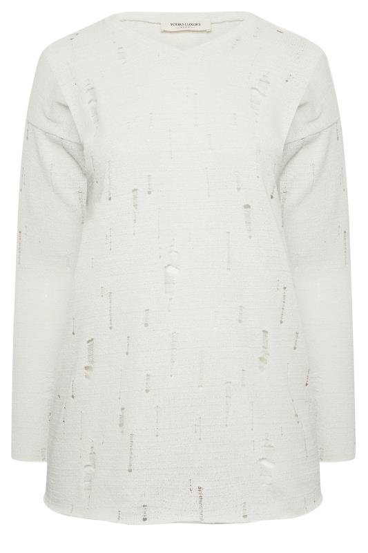 YOURS LUXURY Plus Size Ivory White Distressed Stitch Knitted Jumper | Yours Clothing 7