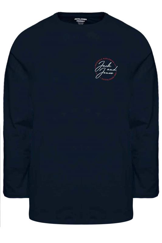 Jack & Jones Big & Tall Navy Blue Long Sleeve Printed Logo T-Shirt | BadRhino 2