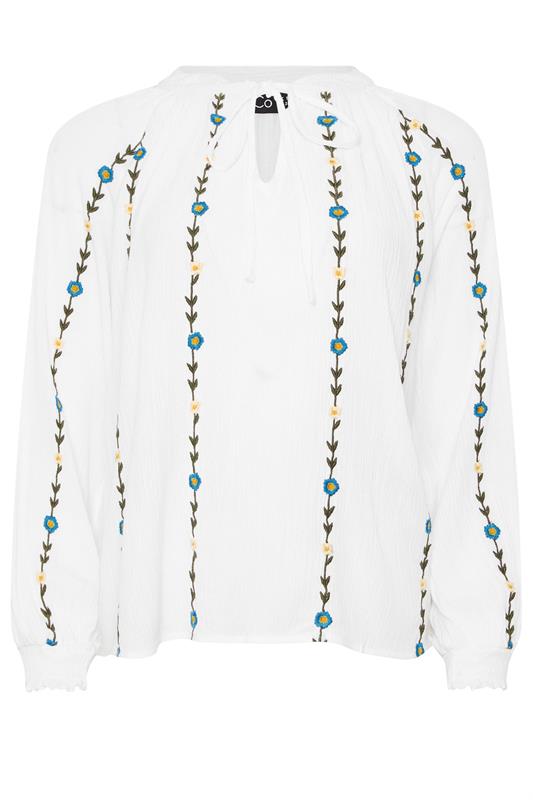 M&Co Ivory White Floral Embroidered Tie Neck Blouse | M&Co 5