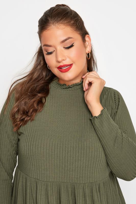 LIMITED COLLECTION Plus Size Khaki Green Peplum Lettuce Hem Top | Yours Clothing  4