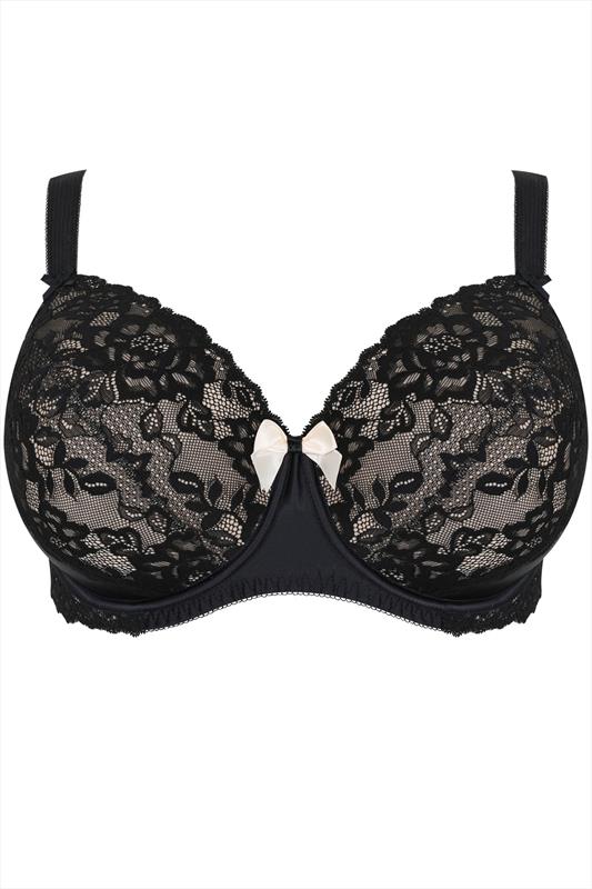 Black & Nude Underwired Bra With Floral Lace Detail | Yours Clothing
