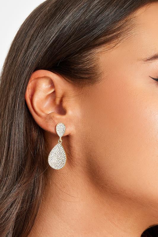 Gold Tone Diamante Teardrop Earrings | Yours Clothing 1