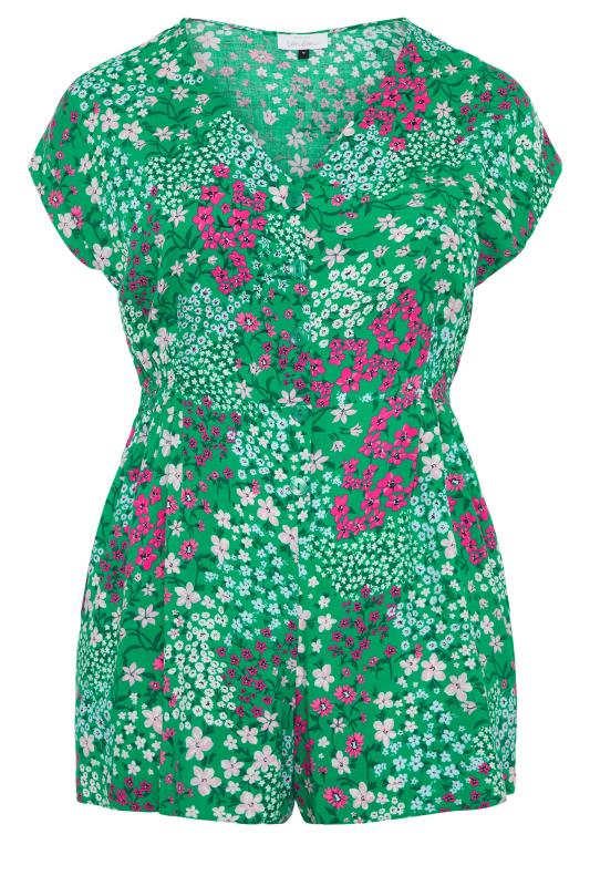 YOURS LONDON Curve Green Ditsy Floral Button Playsuit 7
