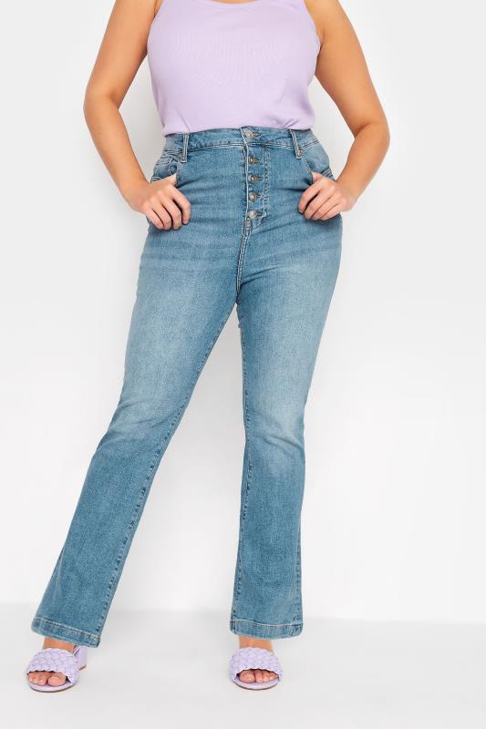 Plus Size Mid Blue Stretch Flared Jeans | Yours Clothing 1