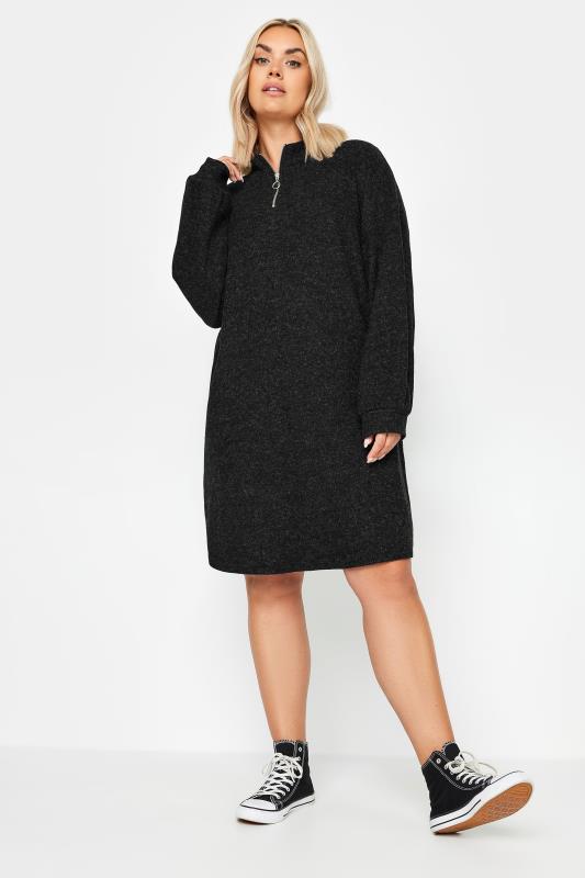  YOURS Curve Charcoal Grey Soft Touch Zip Neck Jumper Dress