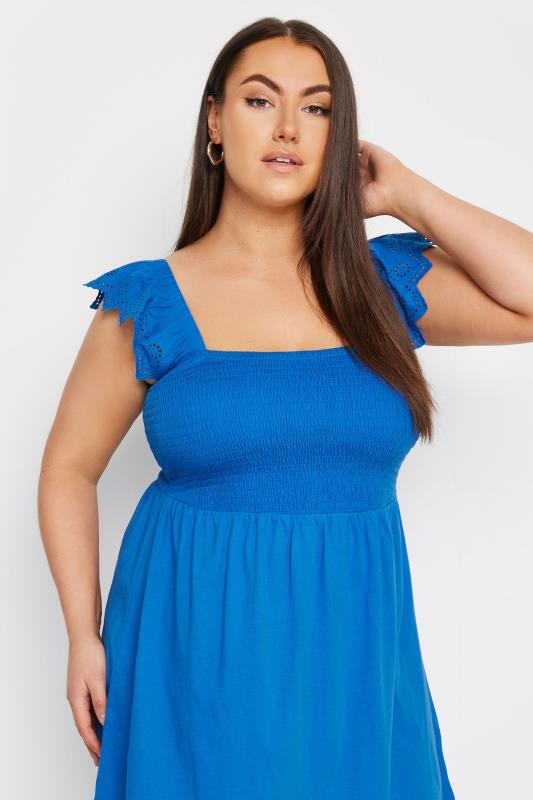 YOURS Plus Size Cobalt Blue Broderie Anglaise Peplum Top | Yours Clothing 4