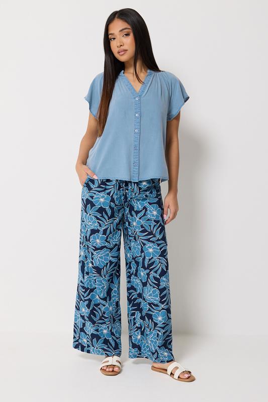 M&Co Petite Light Blue Button Front Blouse | M&Co 1