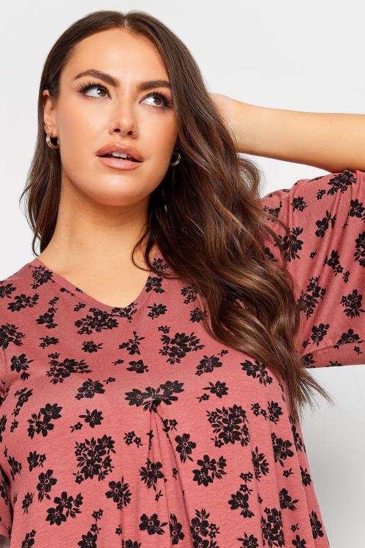 YOURS Plus Size Pink Floral Print Swing Top | Yours Clothing