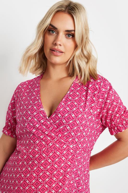 YOURS Plus Size Pink Wrap Frill Sleeve Blouse | Yours Clothing 4