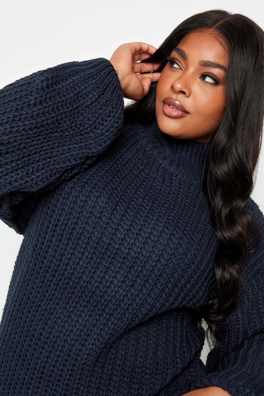 YOURS Curve Navy Blue Funnel Neck Oversized Knitted Jumper  | Yours Clothing 4