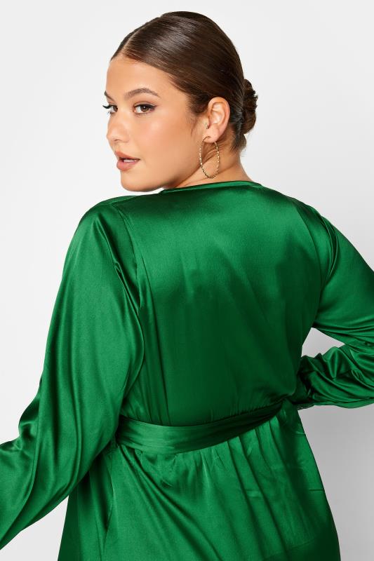 LIMITED COLLECTION Plus Size Forest Green Satin Wrap Dress | Yours Clothing 5