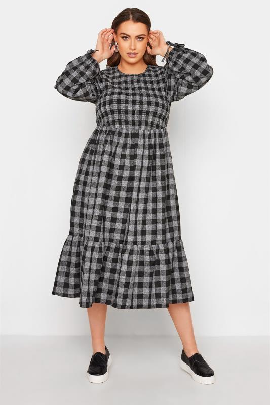LIMITED COLLECTION Curve Black & Grey Check Shirred Dress 2