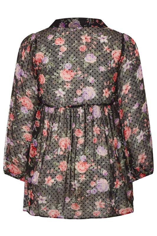 Black Floral Peplum Dobby Chiffon Shirt | Yours Clothing