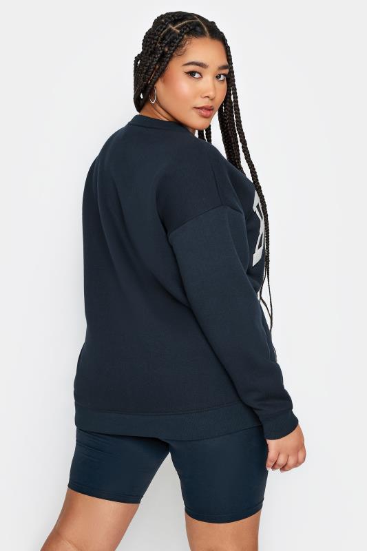 YOURS Plus Size Navy Blue 'Boston' Embroidered Slogan Sweatshirt | Yours Clothing 3