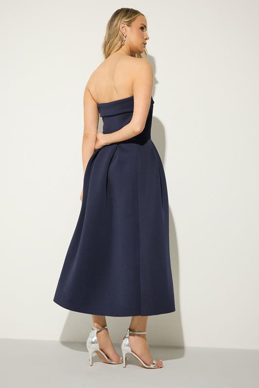 LTS Tall Women's Navy Blue Bandeau  Pleated Detail Midi Dress | Long Tall Sally 2