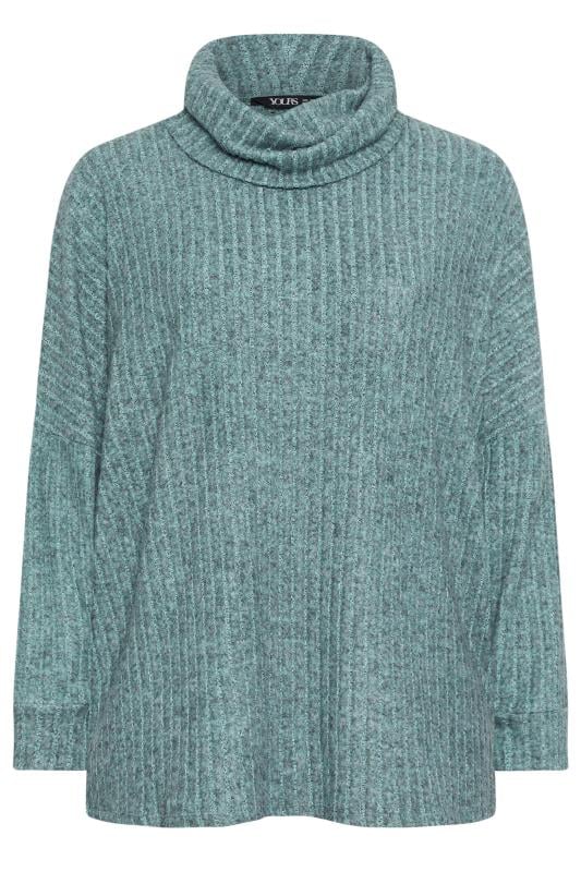 YOURS Plus Size Blue Soft Touch Ribbed Turtle Neck jumper | Yours Clothing 6