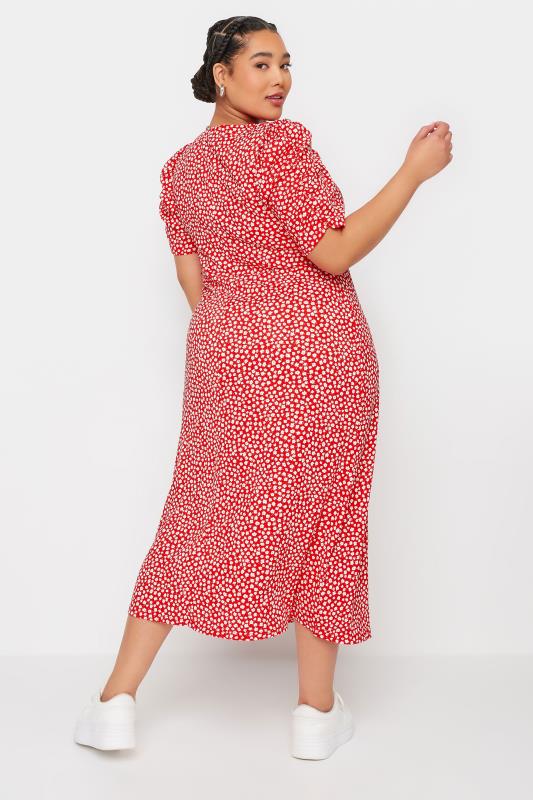 YOURS Plus Size Red Floral Print Textured Milkmaid Dress | Yours Clothing 3