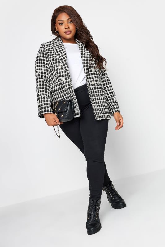 YOURS Curve Black & White Boucle Blazer | Yours Clothing 1