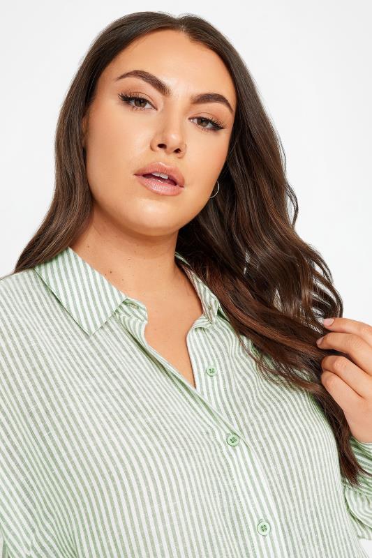 YOURS Plus Size Green Pinstripe Shirt | Yours Clothing 5