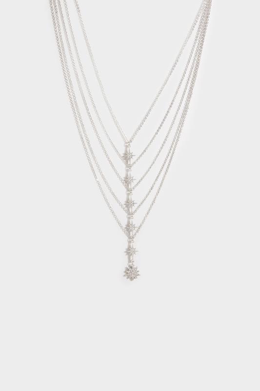 Silver Multi Diamante Star Tiered Necklace | Yours Clothing 3