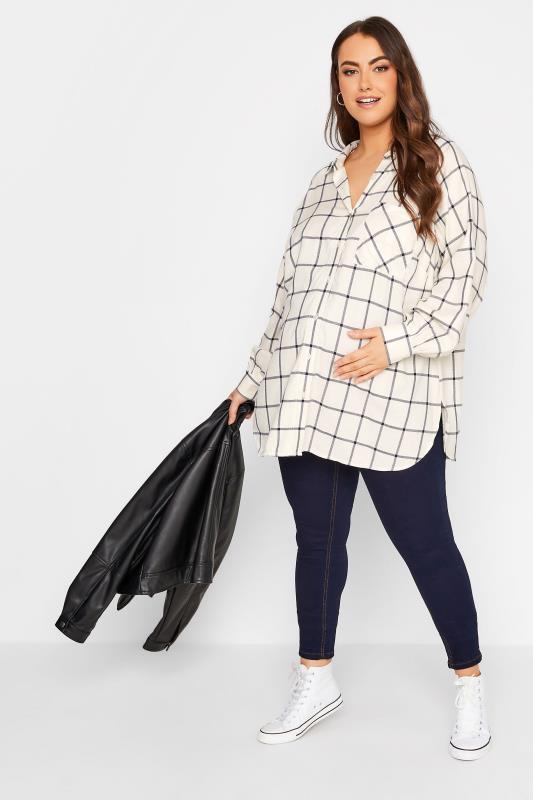 BUMP IT UP MATERNITY Curve White & Black Check Long Sleeve Shirt | Yours Clothing 5