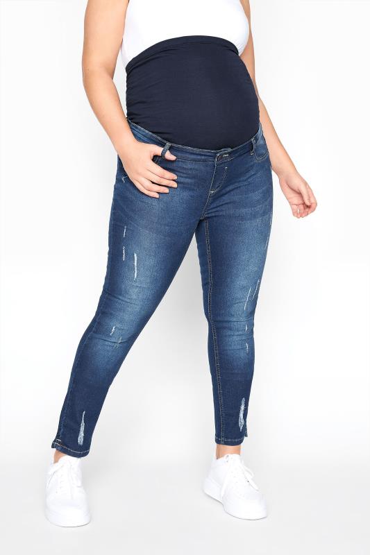 Großen Größen  BUMP IT UP MATERNITY Blue Cat Scratch Skinny Jeans With Comfort Panel