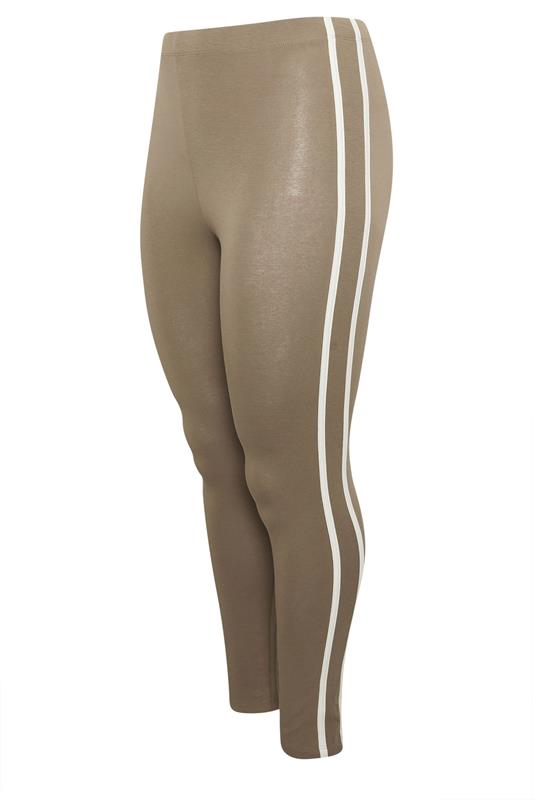 YOURS ACTIVE Plus Size Brown Side Stripe Leggings | Yours Clothing 6