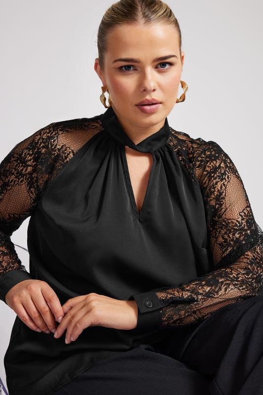  Tallas Grandes YOURS LONDON Curve Black Lace Sleeve Blouse