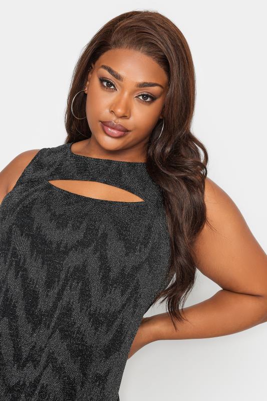 YOURS Plus Size Black & Silver Glitter Cut Out Vest Top | Yours Clothing 4