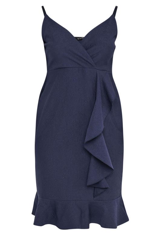 YOURS LONDON Plus Size Navy Blue Ruffle Jacquard Dress | Yours Clothing 5