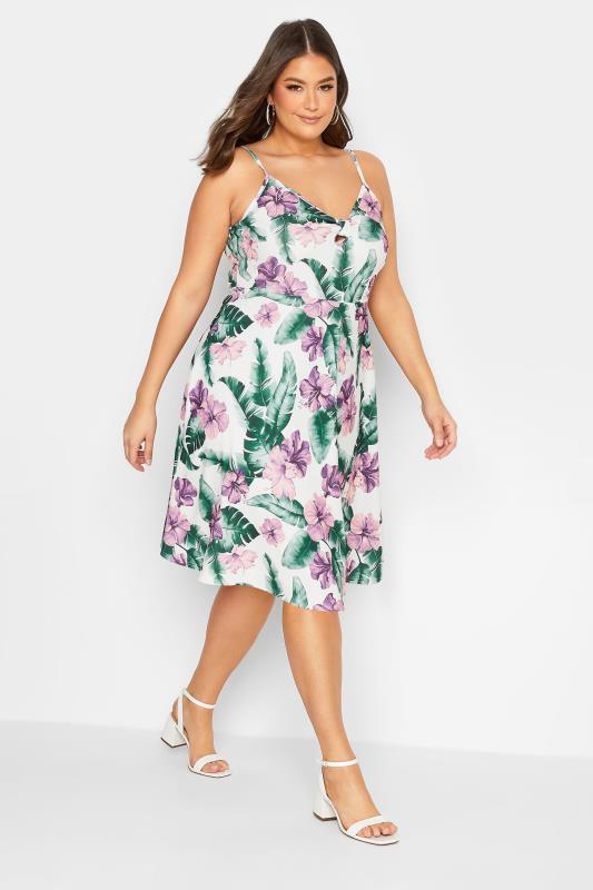 YOURS LONDON Plus Size White Tropical Print Bow Front Dress | Yours Clothing 2
