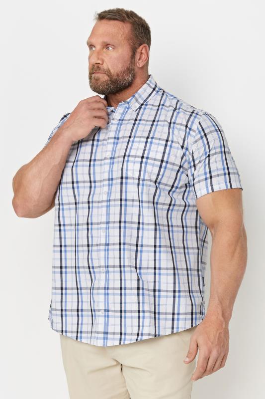 BadRhino Big & Tall White Blue & Grey Short Sleeve Checked Shirt | BadRhino 2