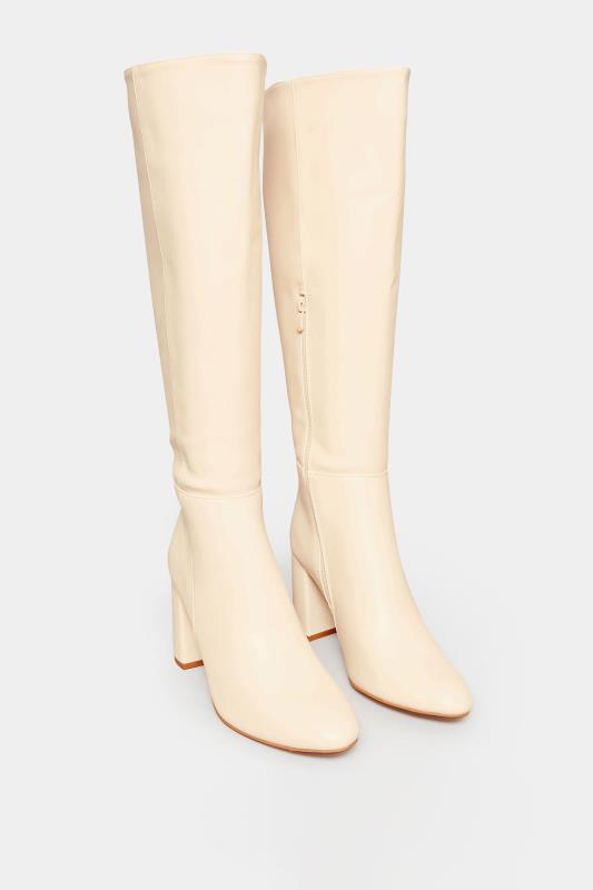 LIMITED COLLECTION Cream Block Heel Knee High Boots In Standard Fit ...