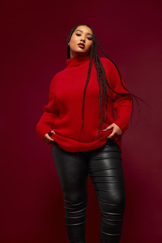 YOURS Plus Size Red Ribbed Knitted Jumper | Yours Clothing  1