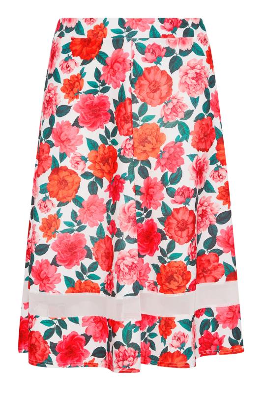 YOURS LONDON Plus Size White Rose Print Mesh Panel Skater Skirt | Yours Clothing  6
